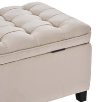 Storage Bench with Flip Button Tufted Top and Sleek Legs, Beige - BM261451