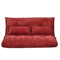 Folding Floor Sofa Bed Futon, 5 Adjustable Positions, 2 Pillows, Red- BM261468