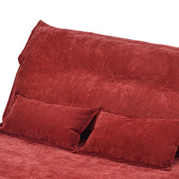 Folding Floor Sofa Bed Futon, 5 Adjustable Positions, 2 Pillows, Red- BM261468