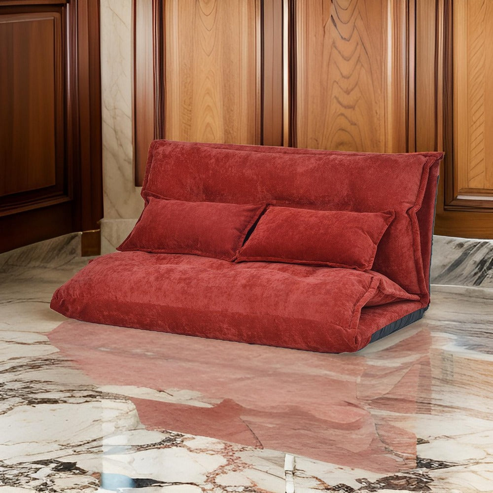 Folding Floor Sofa Bed Futon, 5 Adjustable Positions, 2 Pillows, Red- BM261468