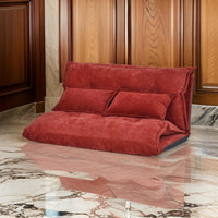 Folding Floor Sofa Bed Futon, 5 Adjustable Positions, 2 Pillows, Red- BM261468