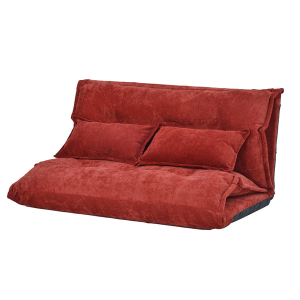 Folding Floor Sofa Bed Futon, 5 Adjustable Positions, 2 Pillows, Red- BM261468