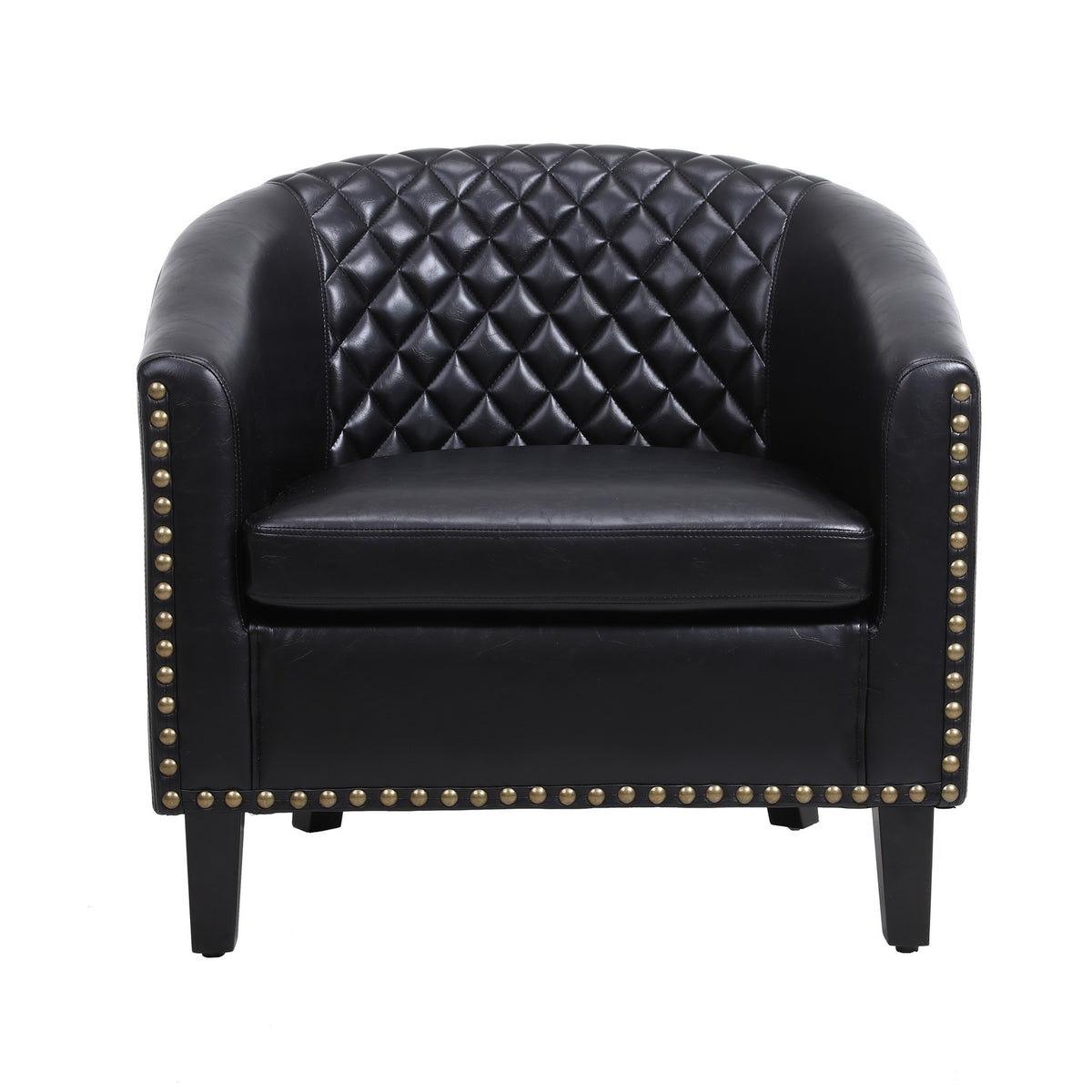 Leatherette Accent Chair with Nailhead Trim and Diamond Stitch, Black - BM261572