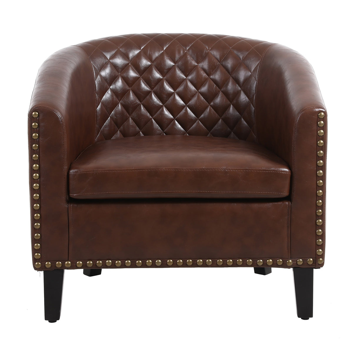 Leatherette Accent Chair with Nailhead Trim and Diamond Stitch, Brown - BM261573