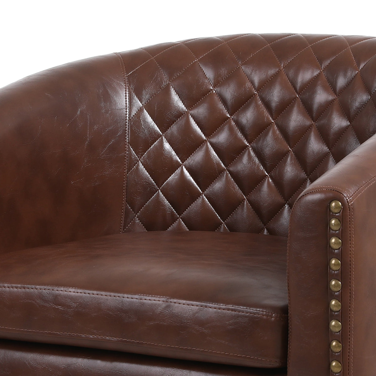 Leatherette Accent Chair with Nailhead Trim and Diamond Stitch, Brown - BM261573