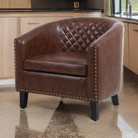 Leatherette Accent Chair with Nailhead Trim and Diamond Stitch, Brown - BM261573