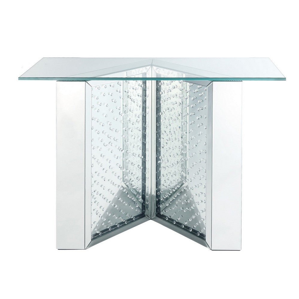 Console Table with Mirrored V Shaped Base, Silver - BM261700