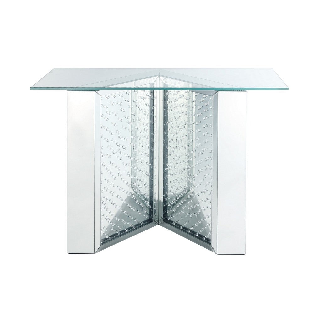 Console Table with Mirrored V Shaped Base, Silver - BM261700