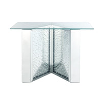 Console Table with Mirrored V Shaped Base, Silver - BM261700