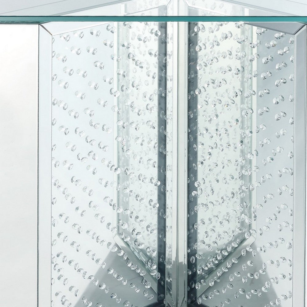 Console Table with Mirrored V Shaped Base, Silver - BM261700