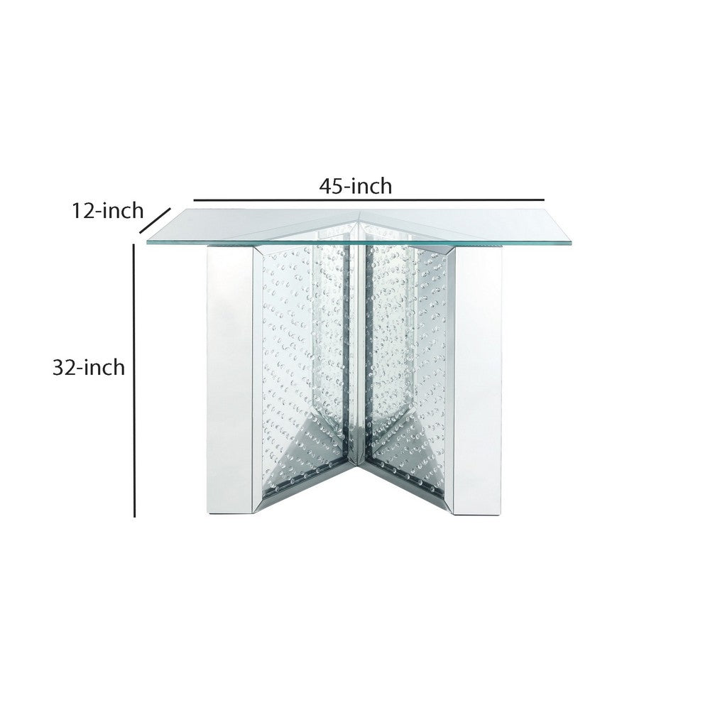 Console Table with Mirrored V Shaped Base, Silver - BM261700