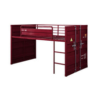 Twin Loft Bed with Metal Frame and Slide, Red - BM261728
