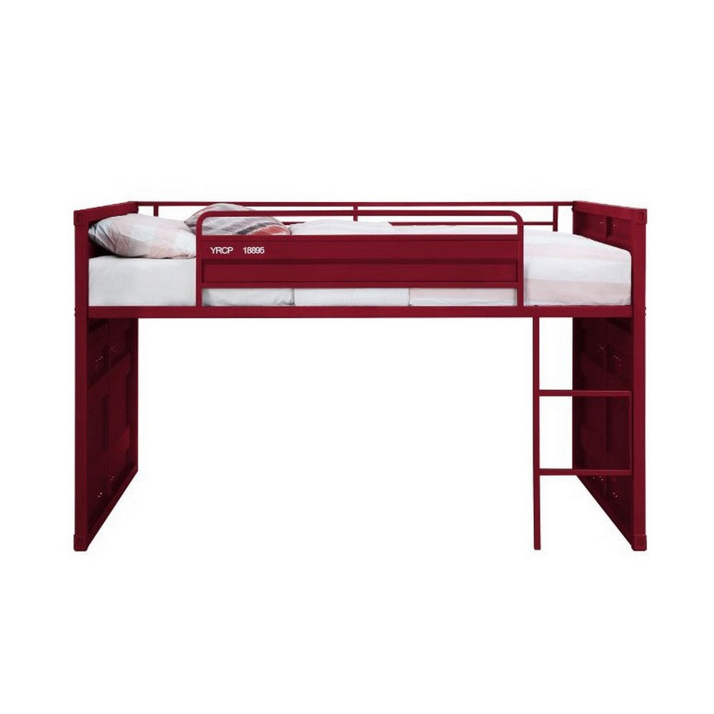Twin Loft Bed with Metal Frame and Slide, Red - BM261728
