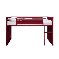 Twin Loft Bed with Metal Frame and Slide, Red - BM261728