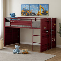 Twin Loft Bed with Metal Frame and Slide, Red - BM261728