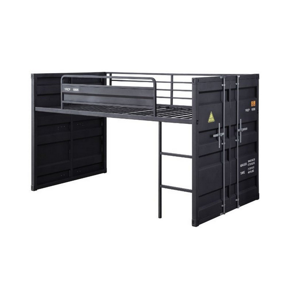 Twin Loft Bed with Metal Frame and Slide, Gray - BM261729