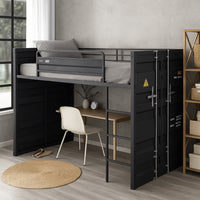 Twin Loft Bed with Metal Frame and Slide, Gray - BM261729