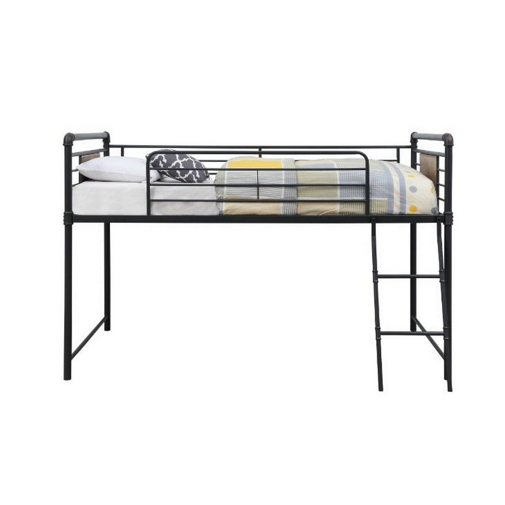 Twin Loft Bed with Tubular Metal Frame and Slide, Dark Bronze - BM261730