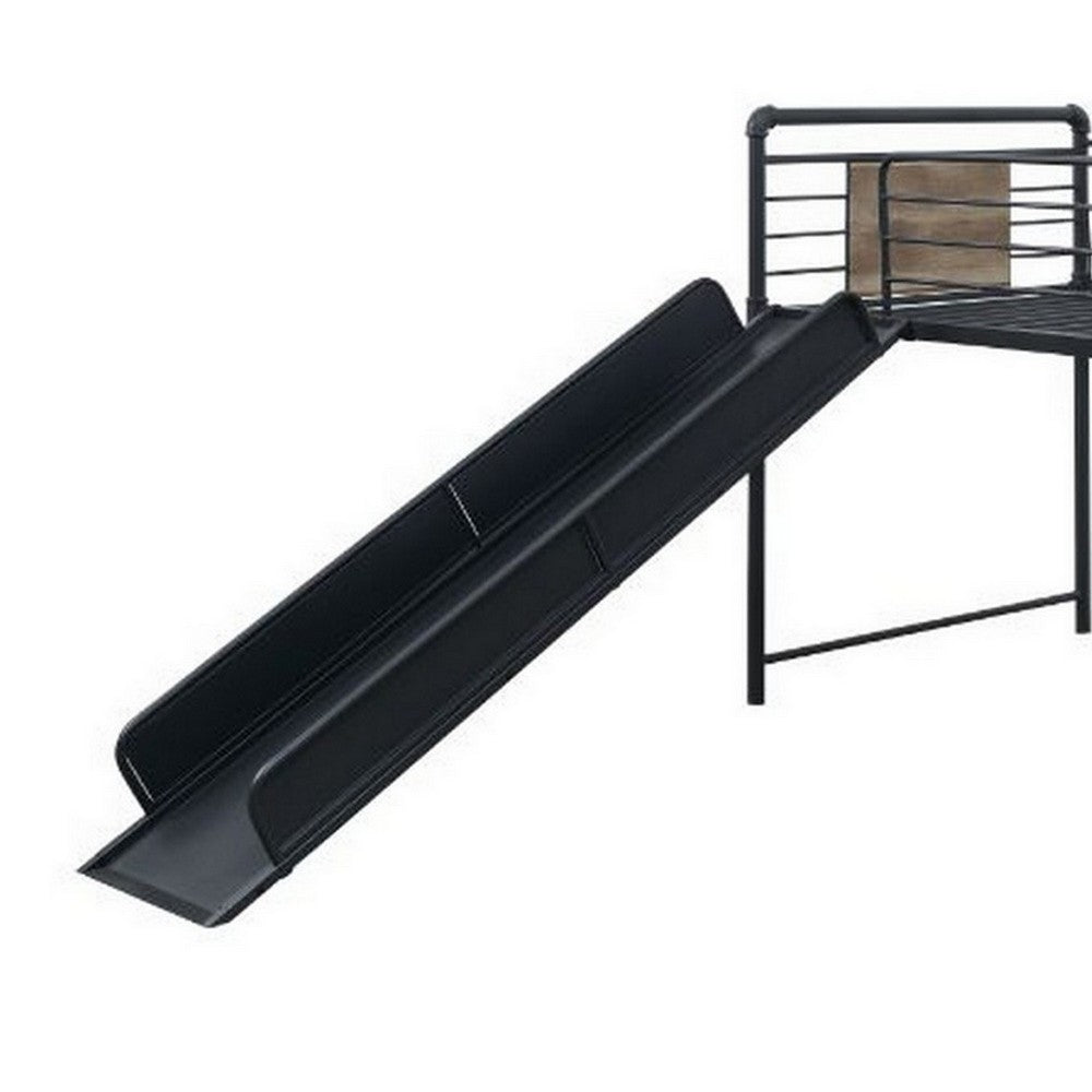 Twin Loft Bed with Tubular Metal Frame and Slide, Dark Bronze - BM261730