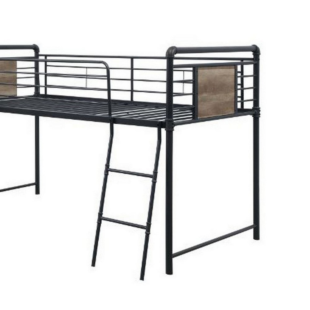Twin Loft Bed with Tubular Metal Frame and Slide, Dark Bronze - BM261730