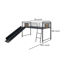 Twin Loft Bed with Tubular Metal Frame and Slide, Dark Bronze - BM261730
