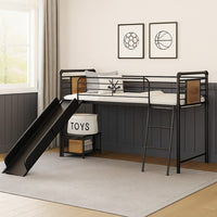 Twin Loft Bed with Tubular Metal Frame and Slide, Dark Bronze - BM261730