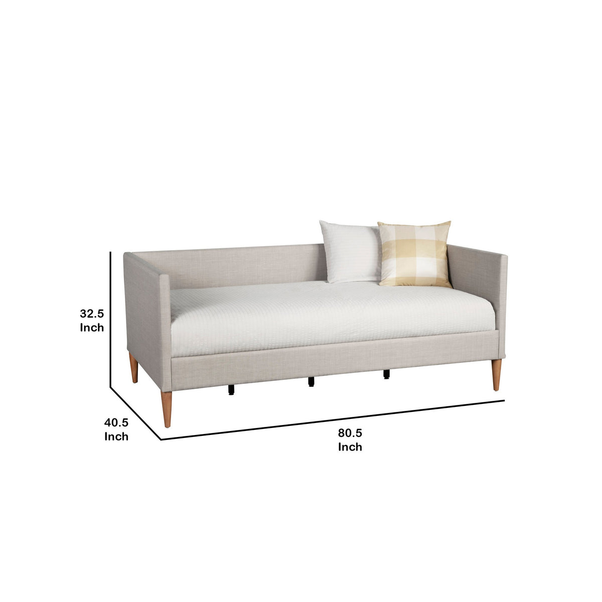 Twin Daybed with Wooden Frame and Fabric Upholstery, Gray