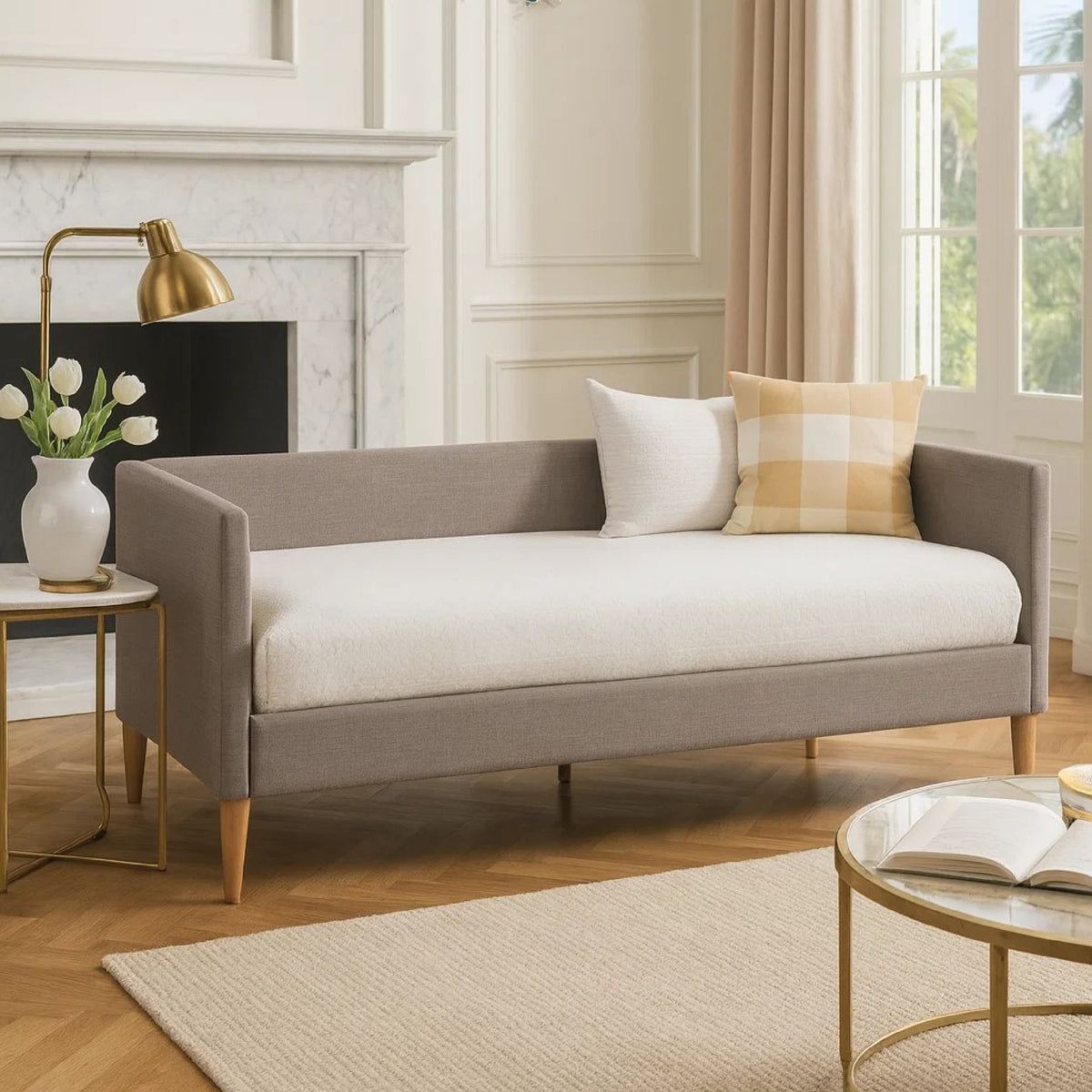 Daybed with Wooden Frame and Fabric Upholstery, Dark Gray - BM261847