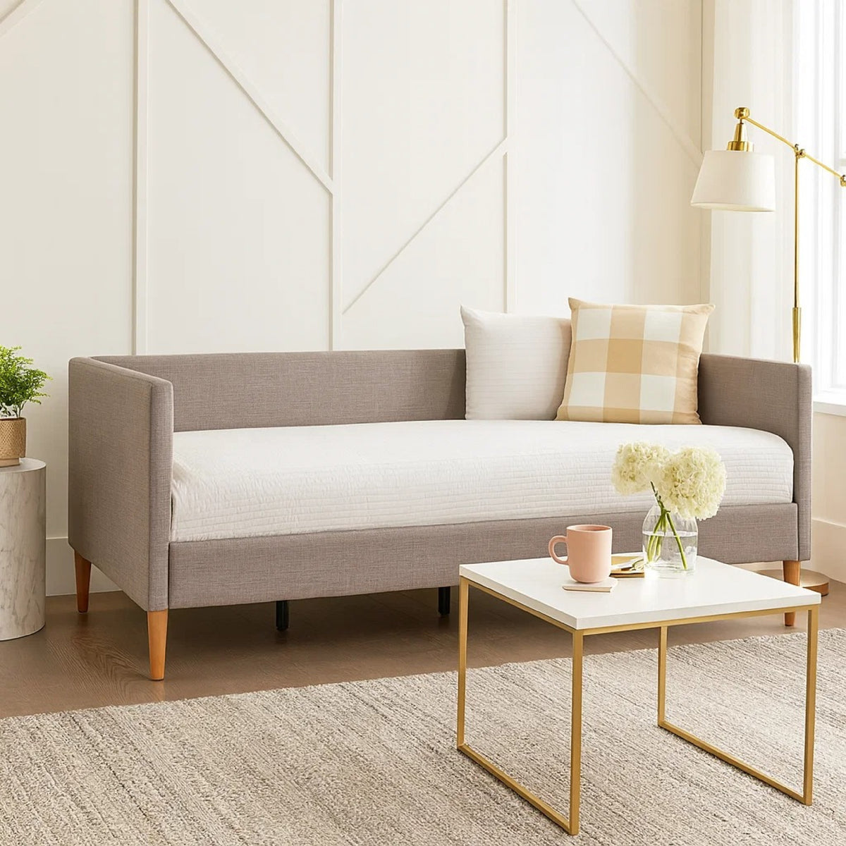 Daybed with Wooden Frame and Fabric Upholstery, Dark Gray - BM261847