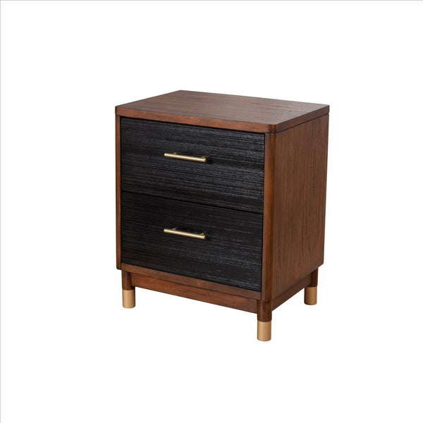 Nightstand with 2 Drawers and Round Legs, Brown and Black - BM261848