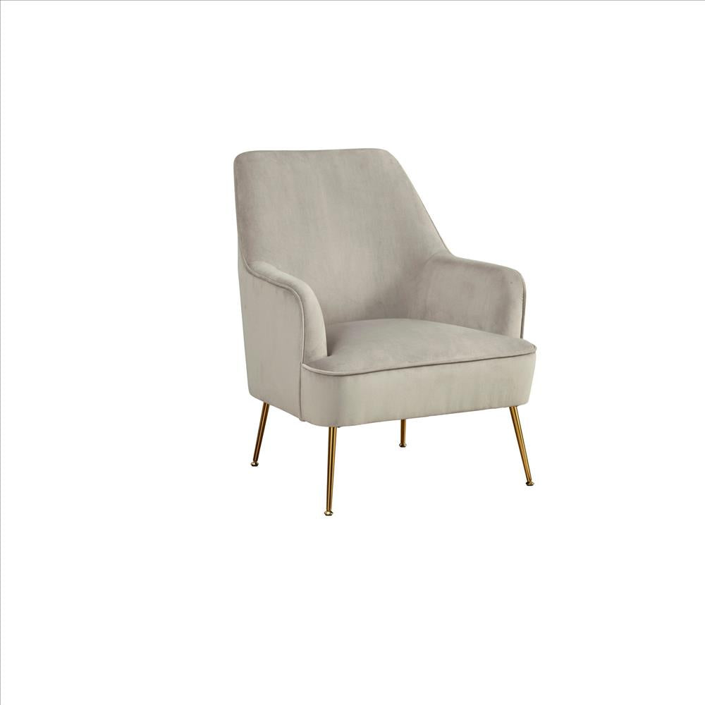 Accent Chair with T Cushioned Seat and Metal Legs, Gray - BM261857