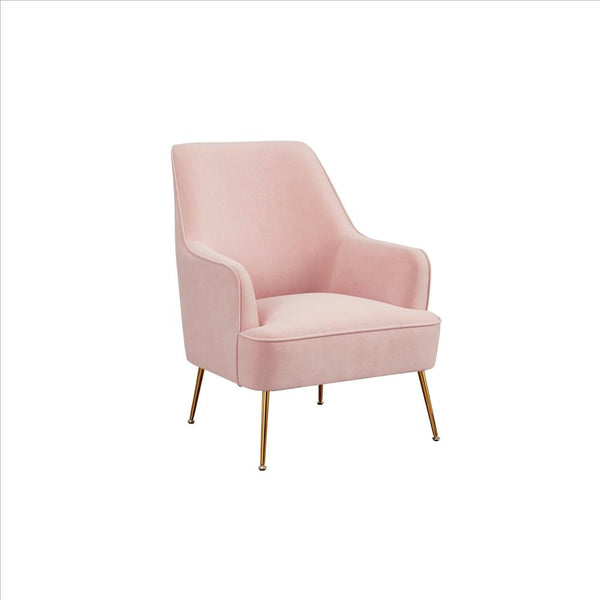Accent Chair with T Cushioned Seat and Metal Legs, Pink - BM261858
