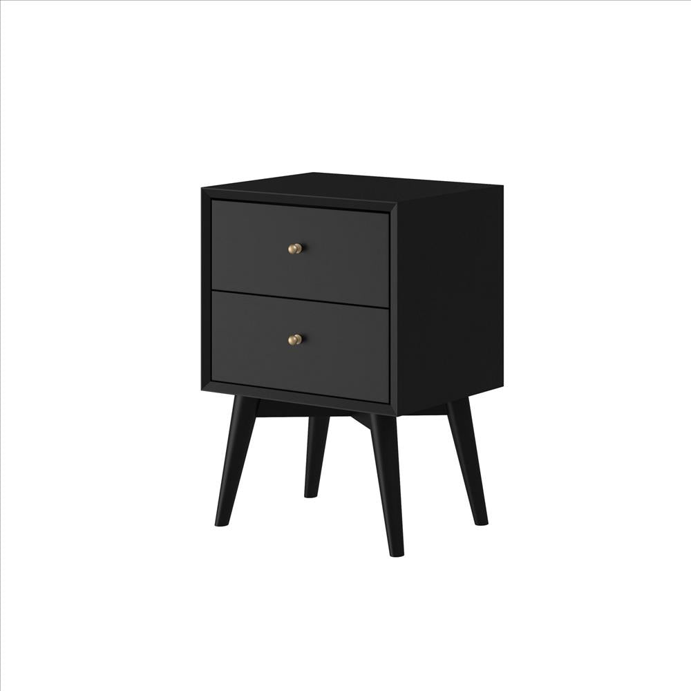 Nightstand with 2 Drawers and Angled Legs, Black - BM261869