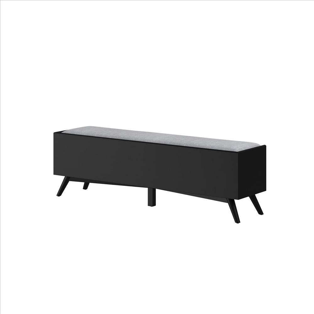 Bench with Fabric Padded Seat and 2 Drawers, Black - BM261878
