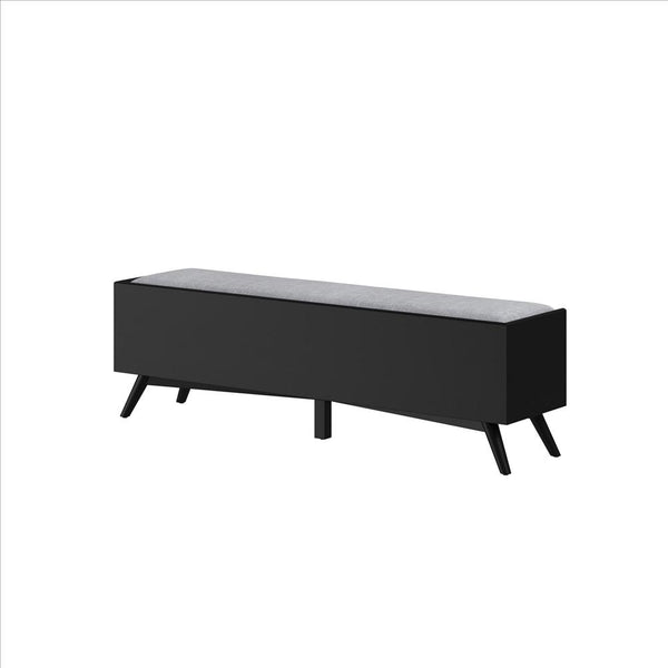 Bench with Fabric Padded Seat and 2 Drawers, Black - BM261878