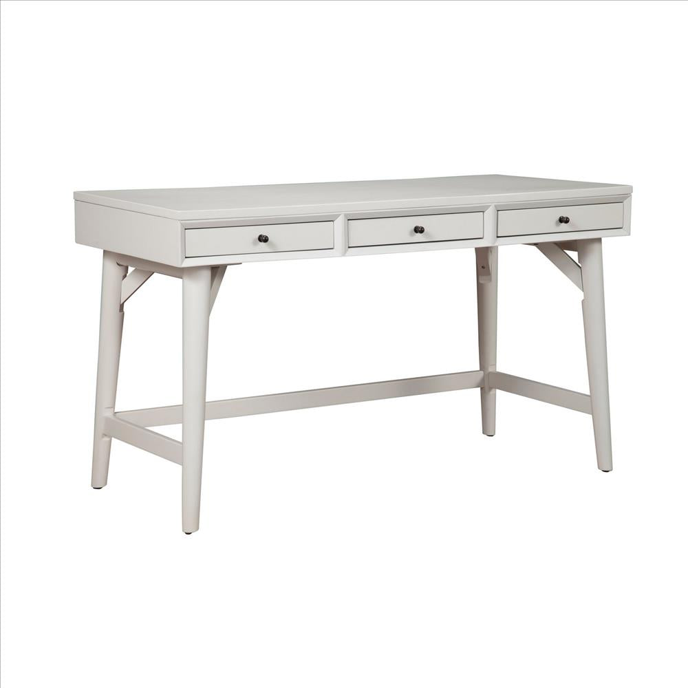 Writing Desk with 3 Drawers and Angled Legs, White - BM261890