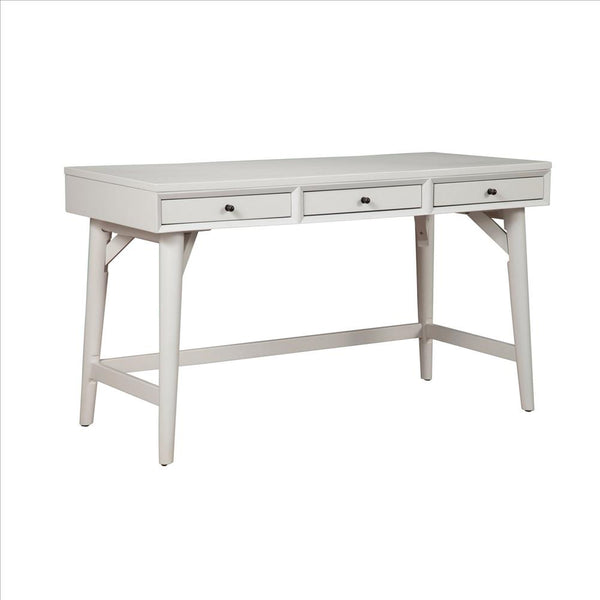 Writing Desk with 3 Drawers and Angled Legs, White - BM261890