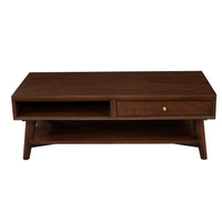 Coffee Table with 1 Drawer and Open Shelf, Walnut Brown - BM261891