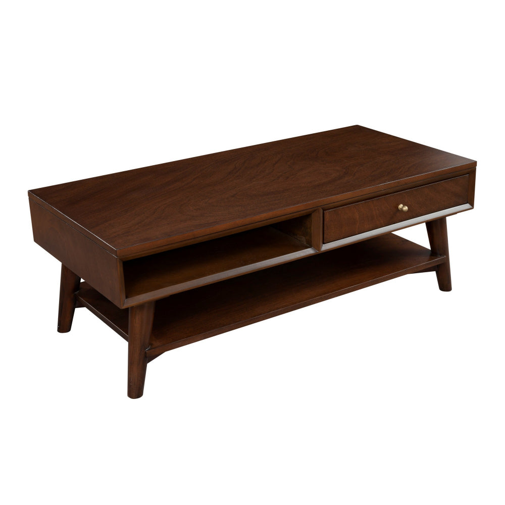 Coffee Table with 1 Drawer and Open Shelf, Walnut Brown - BM261891