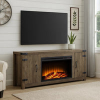 TV Stand and Fireplace with 2 Doors and Metal Brackets, Rustic Brown - BM261906