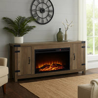 TV Stand and Fireplace with 2 Doors and Metal Brackets, Rustic Brown - BM261906