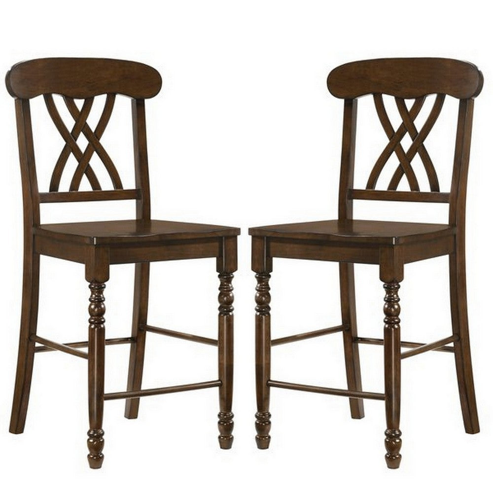 Counter Height Chair with Overlapping X Back, Set of 2, Brown - BM262100