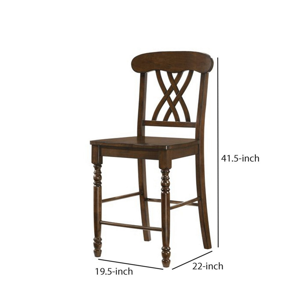 Counter Height Chair with Overlapping X Back, Set of 2, Brown - BM262100