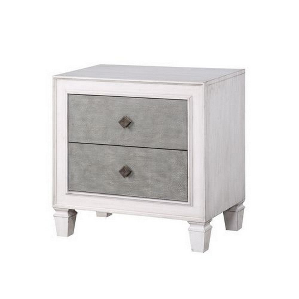 Nightstand with 2 Drawers and Diamond Handle, Gray - BM262113