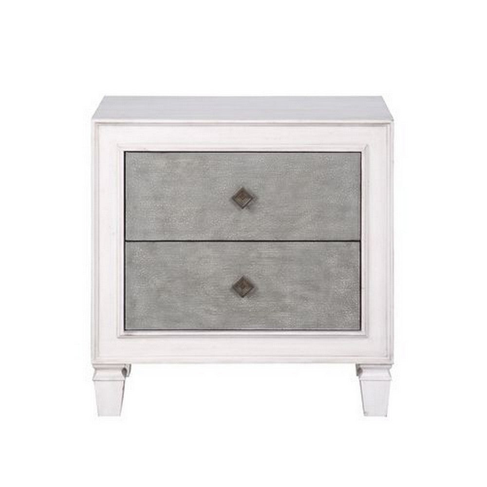 Nightstand with 2 Drawers and Diamond Handle, Gray - BM262113