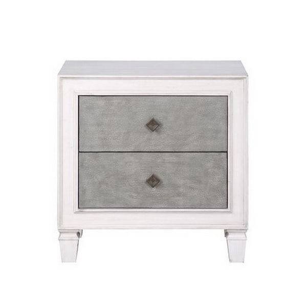 Nightstand with 2 Drawers and Diamond Handle, Gray - BM262113
