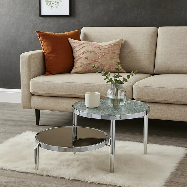 Twin Top Coffee Table with Tubular Rounded Legs, Silver - BM262116