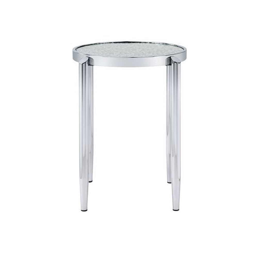 End Table with Tubular Rounded Legs and Frosted Glass Top, Silver - BM262117