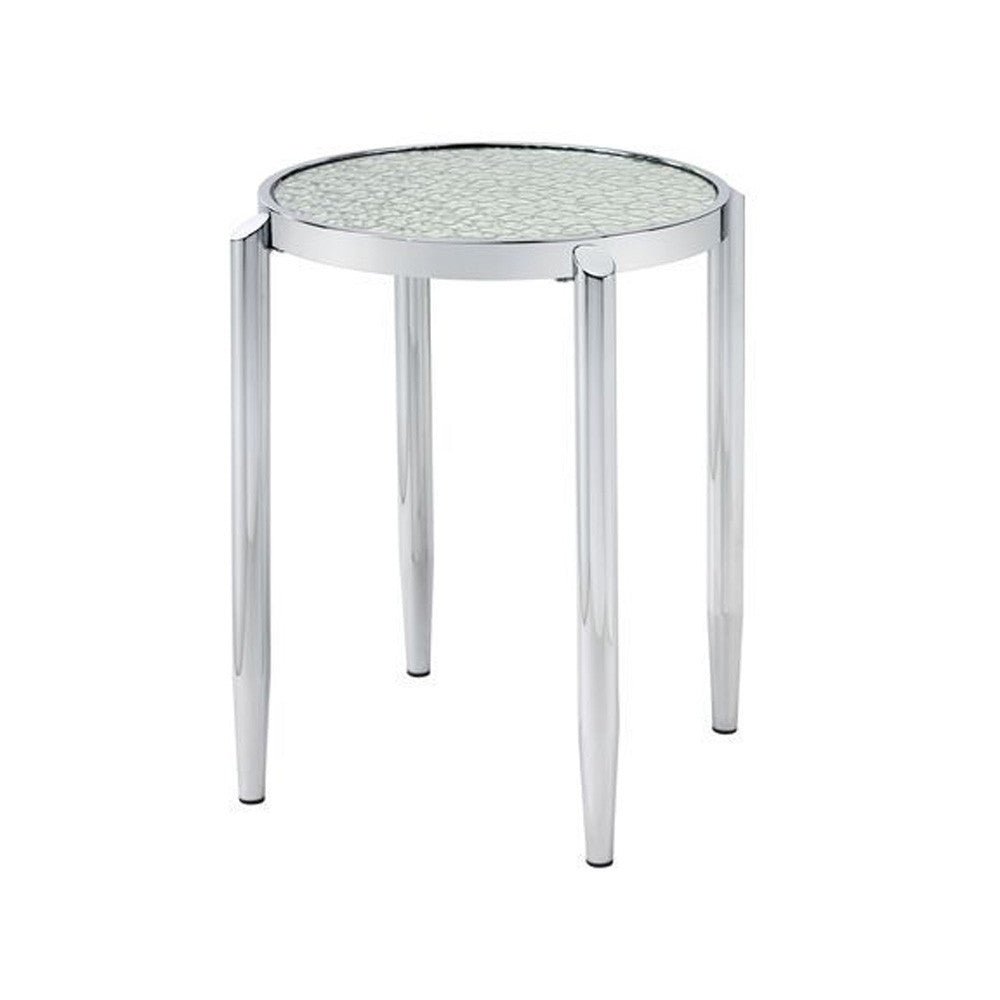 End Table with Tubular Rounded Legs and Frosted Glass Top, Silver - BM262117