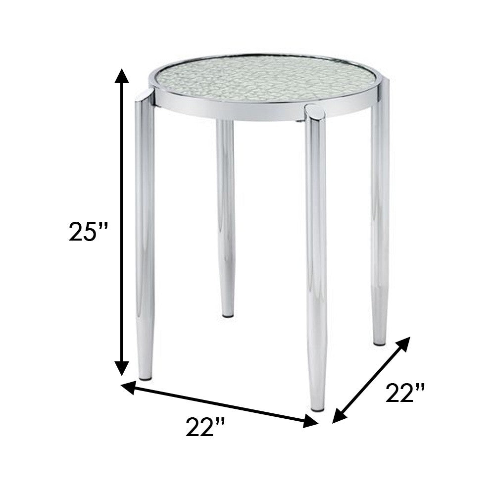 End Table with Tubular Rounded Legs and Frosted Glass Top, Silver - BM262117